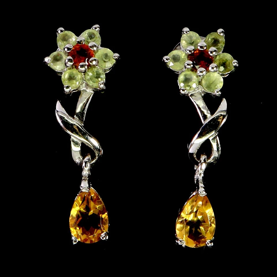 925 Sterling Silber Ohrringe Birne Citrin Peridot Edelstein No USA Einfuhr Fees - Bild 1 von 4