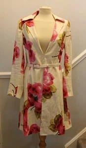 Laura Ashley Linen Coat UK 10 Floral Cream Lined Belted Vintage - Picture 1 of 8