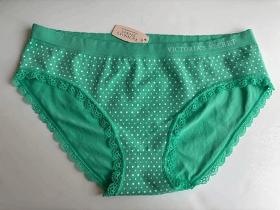 Panty sin costuras Victorias Secret Hiphugger encaje lunares verde azulado raro talla mediana Foto 1 de 3