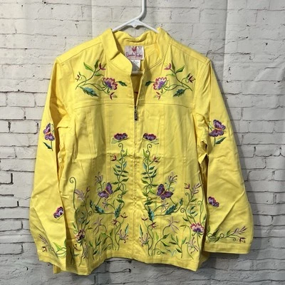 Quacker Factory Size Large Yellow Jacket Butterfly Embroidered Pink Zip New NWT - Image 1 of 4