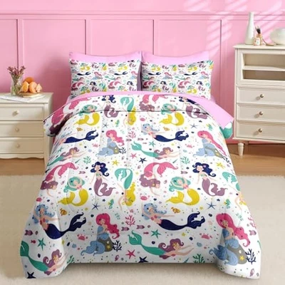  Juego de edredón de 7 piezas tamaño, colorido princesa sirena completa princesa 1 Foto 1 de 4