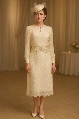 Saia e blusa formal vintage Samuel Scott tamanho 14 marfim renda cetim década de 1980 - Imagem 1 de 4