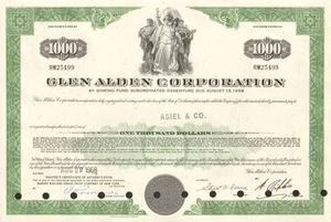 Glen Alden Corporation $1,000 bond certificate coal stock share scripophily - Picture 1 of 1