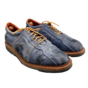 Allen Edmonds Men Oxford Shoes 9 Blue Leather Orange Stitch Preppy Academia Corp - Picture 1 of 11