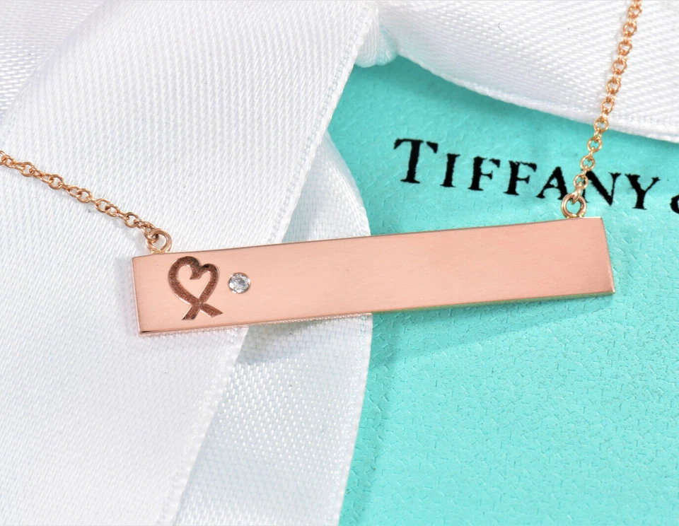 Tiffany & Co Diamante Oro Rosa 18K Amoroso Corazón Barra Colgante 18" Collar Cadena Foto 1 de 4
