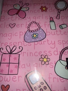 Pink Girls / Pre-teen Gift Wrap. 2 Sheets 2 Tag. Phone Handbag Butterfly Design - Picture 1 of 2
