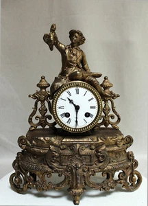 ANTICO OROLOGIO FRANCESE 1870 GRACIEUS STATUA ROMANTICA Bird Catcher - Foto 1 di 9
