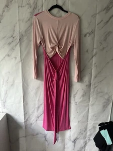 ROSA COLORBLOCK CUTOUT LANGARM STRETCH MIDIKLEID DAMEN XL - Bild 1 von 9