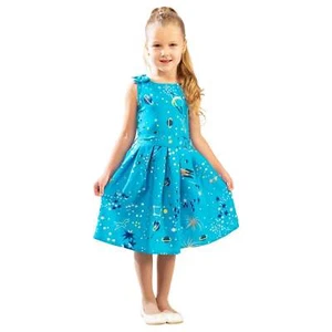 Girls Kids Shoulder Bow Dress Turquoise Age 3-12 Years - Picture 1 of 10