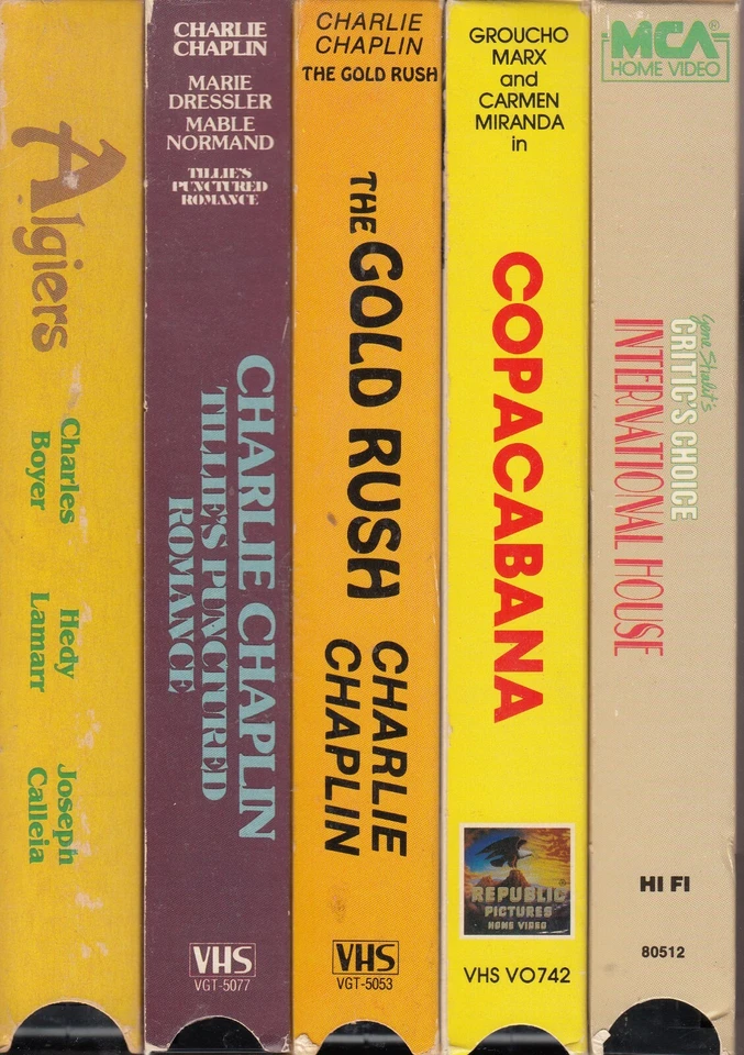 VHS - Lot of 5 Classic - COPACABANA / The Gold Rush Charlie Chaplin / ALGIERS + Foto 1 de 1