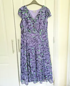 Per Una M&S Floral Chiffon Midi Dress UK 18L Lilac Green Wedding Guest Party - Picture 1 of 9