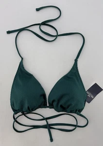 NWT Hollister Ribbed Forest Green Triangle Swim Top Knit Tie Top Size M Beach - Picture 1 of 7