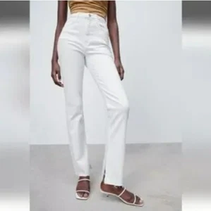Jeans Zara taglia 4 super high rise slim svasato gamba lunga lunghezza nuovo con etichette bianco - Foto 1 di 14