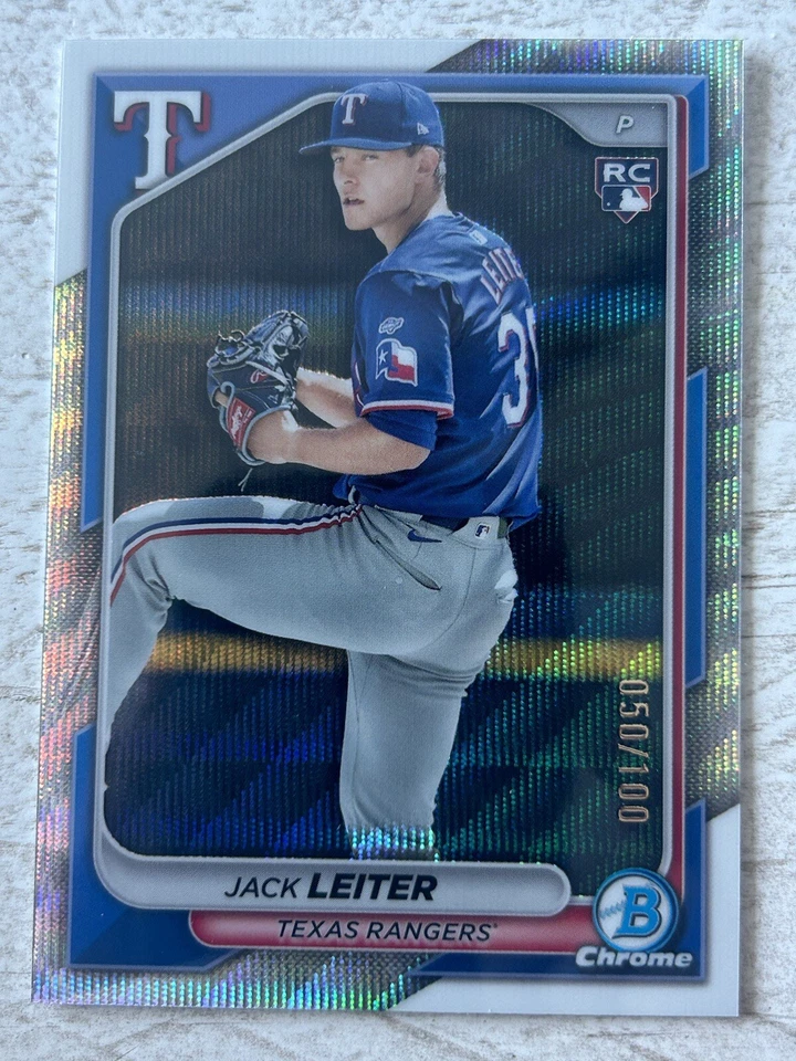 2024 Bowman Chrome Jack Leiter Wave Refractor /100 RC Rookie Card Texas Rangers - Image 1 of 2