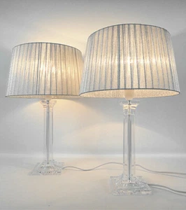 PAIR of NEW Bedside Table DESIGNER MODERN LAMPS with Sliver Shade - Picture 1 of 2