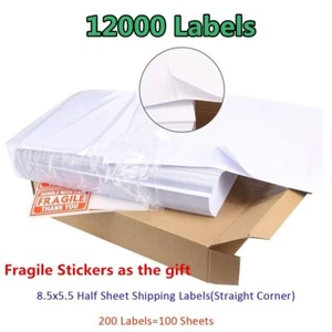 12000 etiquetas en blanco premium de media hoja de envío de dirección de 8,5" x 5,5" autoadhesivas - Imagen 1 de 5