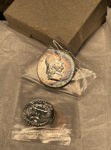 1954 Proof Set With Beautifully Toned Half Dollar In Original Box Cover