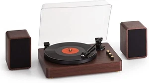 Hi Fi Giradischi Bluetooth Vintage 3 Velocità Con Altoparlanti Jack Per Cuffie - Foto 1 di 6