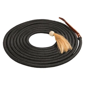 MECATE REINS 6.5MTR Cm Lenght 1.5CM Width MTR POLYESTER Black Hand Stops Comfort - Picture 1 of 4