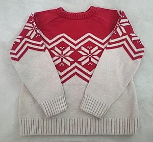 Hanna Andersson Red Fair Isle Snowflake Sweater Kids 6-7 120cm Cotton Knit - Picture 1 of 16