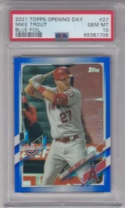2021 Topps Opening Day MIKE TROUT Blue Foil Parallel PSA 10 Gem Mint #27 Angels - Picture 1 of 1