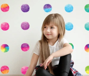 Watercolour Rainbow Fabric Dots Wall Decals Removable & Reusable Non-Toxic Kids - Picture 1 of 3