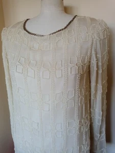 Carlo Giovanni Of Italy Bluse Perlenmuster Long Line Creme siehe Des - Bild 1 von 7