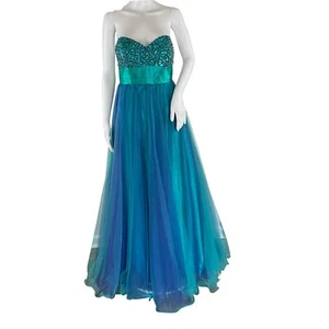 Cecily Brown Damen Trägerloses Maxi Festkleid Türkis Blau Gr. M Gebraucht - Bild 1 von 8