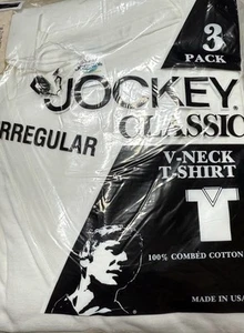 VINTAGE Jockey Classic V-Neck T-Shirts-Irregular Mens Large 42-44 White 3 Pack - Picture 1 of 6