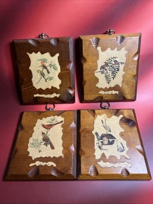 Set Of 4 Vintage Bird Art Prints on Wood Wall Art Plaque by Ray Harm - Image 1 of 4