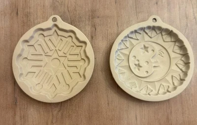 Vintage Wilton 1997 Ceramic Cookie Molds Snowflake Moon Stars Round Ornament Set - Image 1 of 4