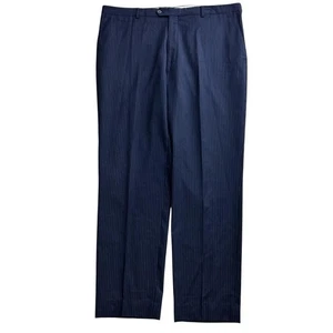 Jos. A. Bank Men’s Classic Navy Blue Flat Front Pinstripe Wool Trousers Size 45 - Picture 1 of 7