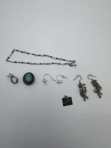 Konvolut Sterling Silber 925 Schmuck Ohrringe Halskette Schrottwert 23,86 g - Bild 1 von 13