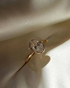 2 Ct Oval Cut Moissanite Bezel Ring 925.Gold Plated Ring - Picture 1 of 6