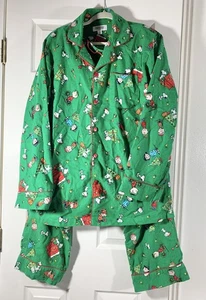 PEANUTS Snoopy Charlie Brown Weihnachten Flanell Pyjama Set Gr. L grün - Bild 1 von 5