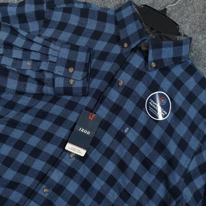 Izod Shirt Mens Medium Blue Black Plaid Stratton Flannel Temperature Regulating - Picture 1 of 8