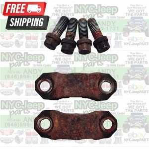 OEM U-Joint REAR Driveshaft STRAPS + BOLTS Shaft Jeep Wrangler YJ 87-95 TJ 97-06 - Picture 1 of 10