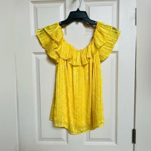 Michael Michael Kors Women’s Med Yellow Metallic Scoop Neck / Off Shoulder Top - Picture 1 of 9