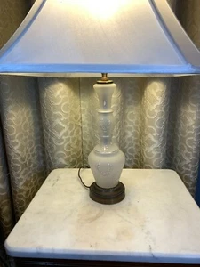 Vintage Frosted White Bristol glass hand painted table lamp white gold detail - Picture 1 of 12