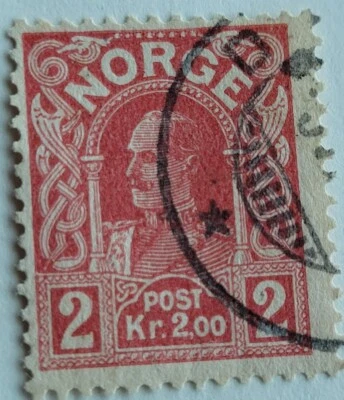 Norway Sc 66 2Kr Die A Rose MH VF OG водяной знак почтовый рожок 1907 - Изображение 1 из 4