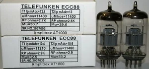 1MP ECC88 TELEFUNKEN "O" Getter Diamond Bottom Amplitrex AT1000 Tested - Picture 1 of 10