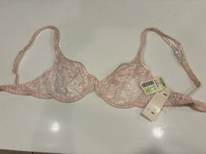 Vintage New  Jezebel Pink Lace  Wired Balconette Bra Women’s 32C #16801 - Picture 1 of 9