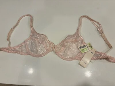 Nuevo sujetador vintage Jezabel rosa encaje con aros balconette para mujer 32C #16801 Foto 1 de 4