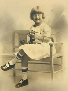 F4 Photograph 1890's Girl Holding Bell Phone Telephone Artistic Portrait - Picture 1 of 3