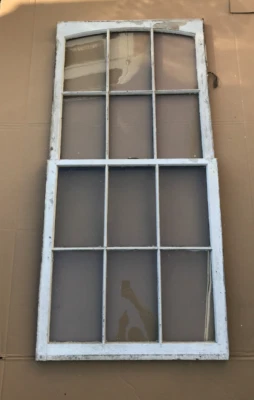 Par antigo de vidro semi arco 6 faixas de janela Lite 31x34 gasto vintage chique 647-25B - Imagem 1 de 4