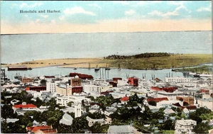 HAWAII HONOLULU Y PUERTO VISTA POSTAL ANTIGUA - Imagen 1 de 2