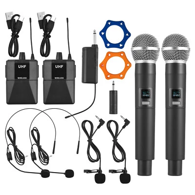 Pro UHF Wireless Microphone System Handheld Dual Mic Transmitter Receiver Q8O5 - Image 1 of 4
