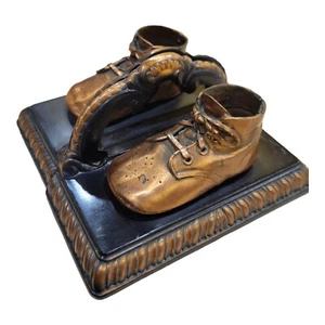 Vintage Copper Bronzed Baby Booties Shoes Nursery Bookends Infant Room Decor - Picture 1 of 12