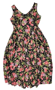 Vintage Laura Ashley Floral Dress Long Cottagecore Prairie Size 12 Black Flower - Picture 1 of 13