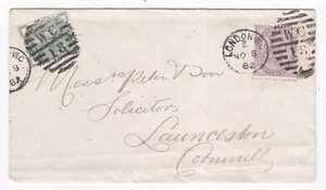 1882 QV 1d LILAC + JUBILLEE STAMP ON COVER TO LAUNCESTON CORNWALL - Picture 1 of 3